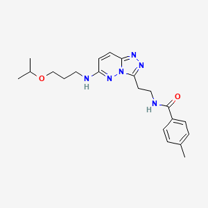 molecular formula C21H28N6O2 B2490655 N-(2-(6-((3-isopropoxypropyl)amino)-[1,2,4]triazolo[4,3-b]pyridazin-3-yl)ethyl)-4-methylbenzamide CAS No. 873002-40-5