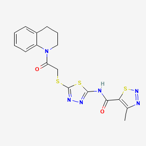 molecular formula C17H16N6O2S3 B2490663 N-(5-((2-(3,4-dihydroquinolin-1(2H)-yl)-2-oxoethyl)thio)-1,3,4-thiadiazol-2-yl)-4-methyl-1,2,3-thiadiazole-5-carboxamide CAS No. 1226434-30-5