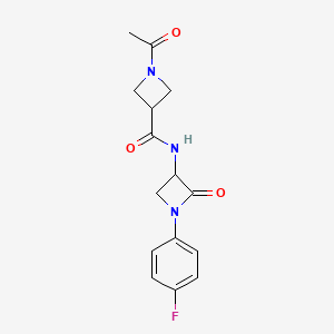 molecular formula C15H16FN3O3 B2490665 1-Acetyl-N-[1-(4-fluorophenyl)-2-oxoazetidin-3-yl]azetidine-3-carboxamide CAS No. 2223721-66-0