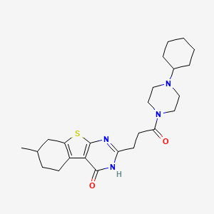 molecular formula C24H34N4O2S B2490667 2-[3-(4-cyclohexylpiperazin-1-yl)-3-oxopropyl]-7-methyl-5,6,7,8-tetrahydro[1]benzothieno[2,3-d]pyrimidin-4(3H)-one CAS No. 950345-13-8