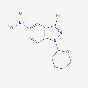 molecular formula C12H12BrN3O3 B2490670 3-bromo-5-nitro-1-(oxan-2-yl)-1H-indazole CAS No. 395099-73-7