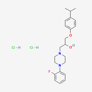 molecular formula C22H31Cl2FN2O2 B2490673 1-(4-(2-Fluorophenyl)piperazin-1-yl)-3-(4-isopropylphenoxy)propan-2-ol dihydrochloride CAS No. 473804-42-1