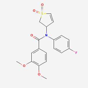 molecular formula C19H18FNO5S B2490679 N-(1,1-dioxido-2,3-dihydrothiophen-3-yl)-N-(4-fluorophenyl)-3,4-dimethoxybenzamide CAS No. 863022-58-6