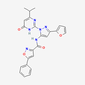 molecular formula C24H20N6O4 B2490680 N-(3-(furan-2-yl)-1-(4-isopropyl-6-oxo-1,6-dihydropyrimidin-2-yl)-1H-pyrazol-5-yl)-5-phenylisoxazole-3-carboxamide CAS No. 1207041-57-3