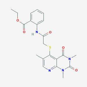 molecular formula C21H22N4O5S B2490685 Ethyl 2-({[(1,3,6-trimethyl-2,4-dioxo-1,2,3,4-tetrahydropyrido[2,3-d]pyrimidin-5-yl)thio]acetyl}amino)benzoate CAS No. 946210-05-5