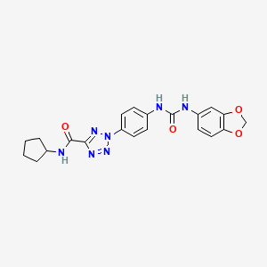 molecular formula C21H21N7O4 B2490686 2-(4-(3-(benzo[d][1,3]dioxol-5-yl)ureido)phenyl)-N-cyclopentyl-2H-tetrazole-5-carboxamide CAS No. 1396683-76-3