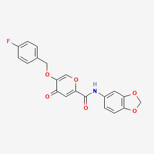 molecular formula C20H14FNO6 B2490690 N-(benzo[d][1,3]dioxol-5-yl)-5-((4-fluorobenzyl)oxy)-4-oxo-4H-pyran-2-carboxamide CAS No. 1021209-46-0