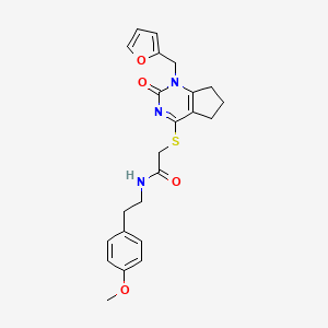 molecular formula C23H25N3O4S B2490691 2-((1-(furan-2-ylmethyl)-2-oxo-2,5,6,7-tetrahydro-1H-cyclopenta[d]pyrimidin-4-yl)thio)-N-(4-methoxyphenethyl)acetamide CAS No. 899954-79-1