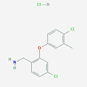 molecular formula C14H14Cl3NO B2490701 [4-Chloro-2-(4-chloro-3-methylphenoxy)phenyl]methanamine hydrochloride CAS No. 2089277-17-6