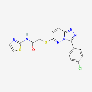 molecular formula C16H11ClN6OS2 B2490702 2-((3-(4-chlorophenyl)-[1,2,4]triazolo[4,3-b]pyridazin-6-yl)thio)-N-(thiazol-2-yl)acetamide CAS No. 852373-48-9
