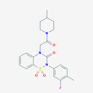 molecular formula C22H24FN3O4S B2490705 2-(3-fluoro-4-methylphenyl)-4-(2-(4-methylpiperidin-1-yl)-2-oxoethyl)-2H-benzo[e][1,2,4]thiadiazin-3(4H)-one 1,1-dioxide CAS No. 899723-94-5
