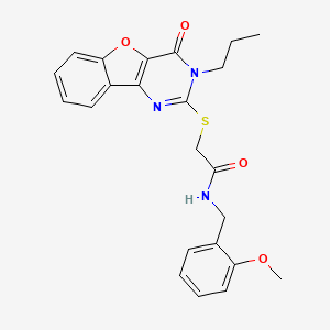 molecular formula C23H23N3O4S B2490710 N-(2-methoxybenzyl)-2-[(4-oxo-3-propyl-3,4-dihydro[1]benzofuro[3,2-d]pyrimidin-2-yl)sulfanyl]acetamide CAS No. 899961-79-6