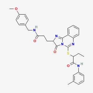 molecular formula C32H33N5O4S B2490720 2-{[2-(2-{[(4-methoxyphenyl)methyl]carbamoyl}ethyl)-3-oxo-2H,3H-imidazo[1,2-c]quinazolin-5-yl]sulfanyl}-N-(3-methylphenyl)butanamide CAS No. 1107519-60-7