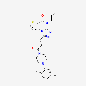 molecular formula C26H32N6O2S B2490722 4-butyl-1-(3-(4-(2,5-dimethylphenyl)piperazin-1-yl)-3-oxopropyl)thieno[2,3-e][1,2,4]triazolo[4,3-a]pyrimidin-5(4H)-one CAS No. 1189469-05-3
