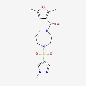 molecular formula C16H22N4O4S B2490725 (2,5-dimethylfuran-3-yl)(4-((1-methyl-1H-pyrazol-4-yl)sulfonyl)-1,4-diazepan-1-yl)methanone CAS No. 2034543-64-9
