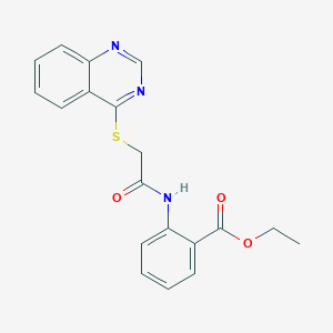 molecular formula C19H17N3O3S B2490738 Ethyl 2-(2-(quinazolin-4-ylthio)acetamido)benzoate CAS No. 721892-40-6