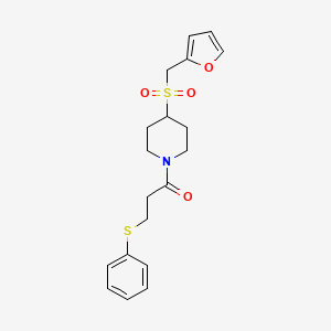 molecular formula C19H23NO4S2 B2490746 1-(4-((呋喃-2-基甲基)磺酰)哌啶-1-基)-3-(苯基硫基)丙酮 CAS No. 1448078-08-7