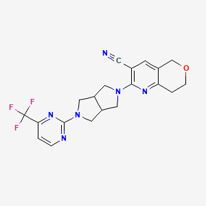 molecular formula C20H19F3N6O B2490756 2-[5-[4-(Trifluoromethyl)pyrimidin-2-yl]-1,3,3a,4,6,6a-hexahydropyrrolo[3,4-c]pyrrol-2-yl]-7,8-dihydro-5H-pyrano[4,3-b]pyridine-3-carbonitrile CAS No. 2415513-05-0