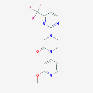 molecular formula C15H14F3N5O2 B2490757 1-(2-Methoxypyridin-4-yl)-4-[4-(trifluoromethyl)pyrimidin-2-yl]piperazin-2-one CAS No. 2380143-86-0