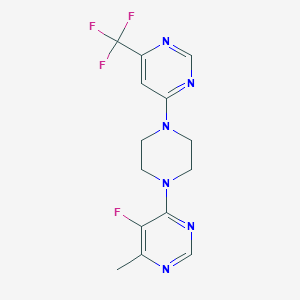 molecular formula C14H14F4N6 B2490772 5-Fluoro-4-methyl-6-[4-[6-(trifluoromethyl)pyrimidin-4-yl]piperazin-1-yl]pyrimidine CAS No. 2380070-97-1