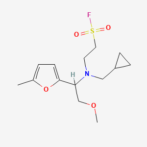 molecular formula C14H22FNO4S B2490781 2-[Cyclopropylmethyl-[2-methoxy-1-(5-methylfuran-2-yl)ethyl]amino]ethanesulfonyl fluoride CAS No. 2418671-09-5