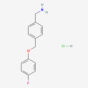 molecular formula C14H15ClFNO B2490807 {4-[(4-Fluorophenoxy)methyl]phenyl}methanamine hydrochloride CAS No. 1909319-70-5