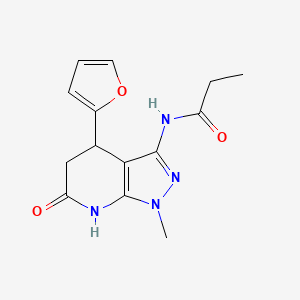molecular formula C14H16N4O3 B2490809 N-(4-(furan-2-yl)-1-methyl-6-oxo-4,5,6,7-tetrahydro-1H-pyrazolo[3,4-b]pyridin-3-yl)propionamide CAS No. 1211211-38-9