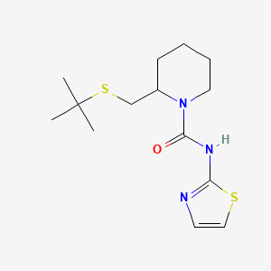 molecular formula C14H23N3OS2 B2490813 2-(Tert-butylsulfanylmethyl)-N-(1,3-thiazol-2-yl)piperidine-1-carboxamide CAS No. 2380078-55-5
