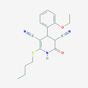 molecular formula C19H21N3O2S B2490820 6-(Butylsulfanyl)-4-(2-ethoxyphenyl)-2-oxo-1,2,3,4-tetrahydropyridine-3,5-dicarbonitrile CAS No. 361166-81-6