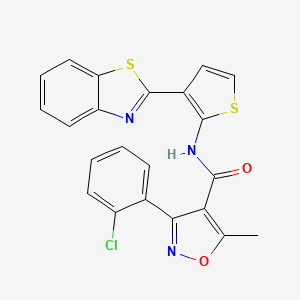 molecular formula C22H14ClN3O2S2 B2490821 N-(3-(benzo[d]thiazol-2-yl)thiophen-2-yl)-3-(2-chlorophenyl)-5-methylisoxazole-4-carboxamide CAS No. 1211820-68-6