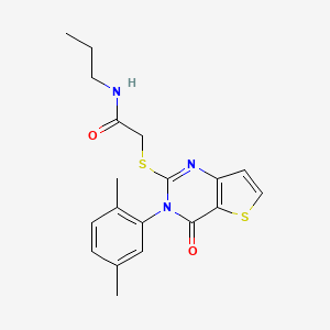 molecular formula C19H21N3O2S2 B2490823 2-{[3-(2,5-dimethylphenyl)-4-oxo-3,4-dihydrothieno[3,2-d]pyrimidin-2-yl]sulfanyl}-N-propylacetamide CAS No. 1291848-71-9
