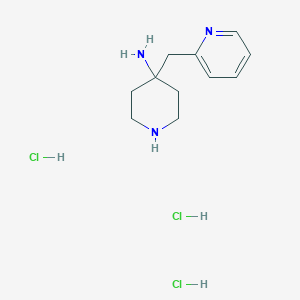 molecular formula C11H20Cl3N3 B2490825 4-(Pyridin-2-ylmethyl)piperidin-4-amine trihydrochloride CAS No. 1774897-43-6