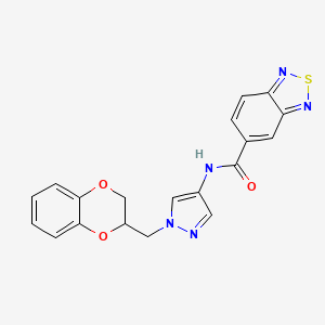 molecular formula C19H15N5O3S B2490840 N-(1-((2,3-二氢苯并[b][1,4]二氧杂环戊-2-基)甲基)-1H-吡唑-4-基)苯并[c][1,2,5]噻二唑-5-甲酰胺 CAS No. 1797553-47-9