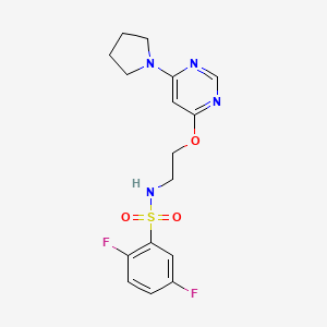molecular formula C16H18F2N4O3S B2490841 2,5-difluoro-N-(2-((6-(pyrrolidin-1-yl)pyrimidin-4-yl)oxy)ethyl)benzenesulfonamide CAS No. 1203201-63-1