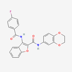 molecular formula C24H17FN2O5 B2490860 N-(2,3-dihydrobenzo[b][1,4]dioxin-6-yl)-3-(4-fluorobenzamido)benzofuran-2-carboxamide CAS No. 888466-78-2