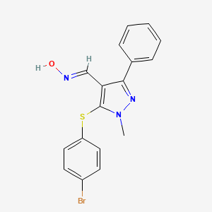 molecular formula C17H14BrN3OS B2490867 5-[(4-bromophenyl)sulfanyl]-1-methyl-3-phenyl-1H-pyrazole-4-carbaldehyde oxime CAS No. 321998-39-4