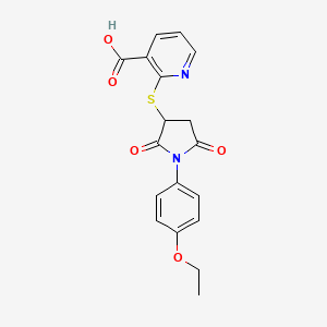 molecular formula C18H16N2O5S B2490869 2-((1-(4-Ethoxyphenyl)-2,5-dioxopyrrolidin-3-yl)thio)nicotinic acid CAS No. 448198-55-8