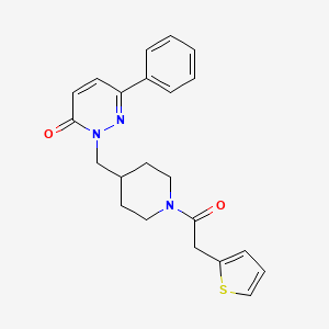 molecular formula C22H23N3O2S B2490870 6-Phenyl-2-({1-[2-(thiophen-2-yl)acetyl]piperidin-4-yl}methyl)-2,3-dihydropyridazin-3-one CAS No. 958697-68-2