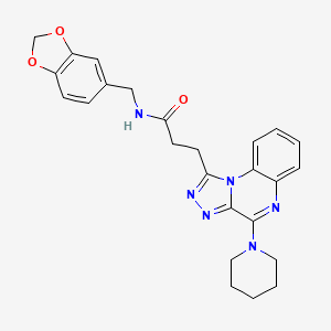molecular formula C25H26N6O3 B2490877 N-(benzo[d][1,3]dioxol-5-ylmethyl)-3-(4-(piperidin-1-yl)-[1,2,4]triazolo[4,3-a]quinoxalin-1-yl)propanamide CAS No. 1190021-61-4