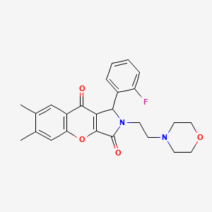 molecular formula C25H25FN2O4 B2490883 1-(2-Fluorophenyl)-6,7-dimethyl-2-(2-morpholinoethyl)-1,2-dihydrochromeno[2,3-c]pyrrole-3,9-dione CAS No. 634576-07-1