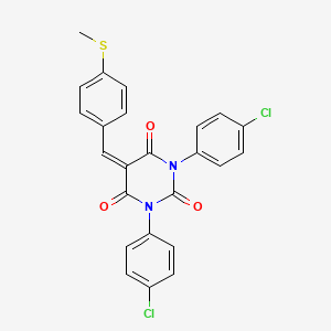 molecular formula C24H16Cl2N2O3S B2490886 1,3-Bis(4-chlorophenyl)-5-[(4-methylsulfanylphenyl)methylidene]-1,3-diazinane-2,4,6-trione CAS No. 1022096-46-3