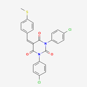 molecular formula C24H16Cl2N2O3S B2490886 1,3-双(4-氯苯基)-5-[(4-甲基硫代苯基)甲基亚氨基]-1,3-二氮杂环丙烷-2,4,6-三酮 CAS No. 1022096-46-3