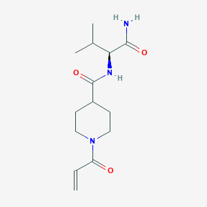 molecular formula C14H23N3O3 B2490911 N-[(2S)-1-Amino-3-methyl-1-oxobutan-2-yl]-1-prop-2-enoylpiperidine-4-carboxamide CAS No. 2361596-10-1