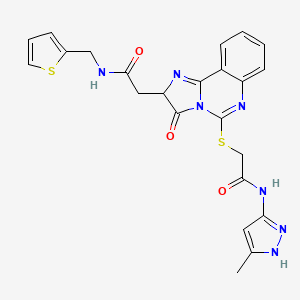 molecular formula C23H21N7O3S2 B2490912 N-(3-甲基-1H-吡唑-5-基)-2-{[3-氧代-2-({[(噻吩-2-基)甲基]氨甲酰}甲基)-2H,3H-咪唑并[1,2-c]喹唑-5-基]硫代基}乙酰胺 CAS No. 1039041-39-8
