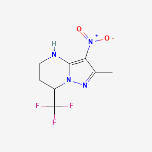 molecular formula C8H9F3N4O2 B2490917 2-Methyl-3-nitro-7-(trifluoromethyl)-4,5,6,7-tetrahydropyrazolo[1,5-a]pyrimidine CAS No. 2460755-08-0