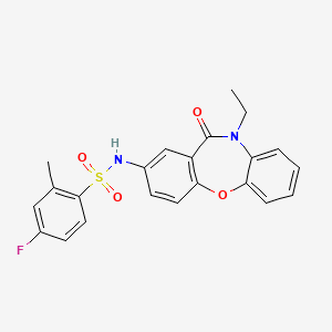 molecular formula C22H19FN2O4S B2490937 N-(10-ethyl-11-oxo-10,11-dihydrodibenzo[b,f][1,4]oxazepin-2-yl)-4-fluoro-2-methylbenzenesulfonamide CAS No. 921920-15-2