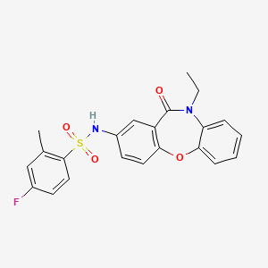 molecular formula C22H19FN2O4S B2490937 N-(10-乙基-11-氧代-10,11-二氢二苯并[b,f][1,4]噁嗪-2-基)-4-氟-2-甲基苯基磺酰胺 CAS No. 921920-15-2