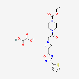 molecular formula C20H25N5O8S B2490948 Ethyl 4-(2-(3-(3-(thiophen-2-yl)-1,2,4-oxadiazol-5-yl)azetidin-1-yl)acetyl)piperazine-1-carboxylate oxalate CAS No. 1428360-27-3