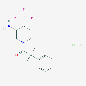 molecular formula C16H22ClF3N2O B2490961 1-[3-Amino-4-(trifluoromethyl)piperidin-1-yl]-2-methyl-2-phenylpropan-1-one;hydrochloride CAS No. 2418659-76-2