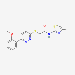 molecular formula C17H16N4O2S2 B2490966 2-((6-(2-methoxyphenyl)pyridazin-3-yl)thio)-N-(4-methylthiazol-2-yl)acetamide CAS No. 893980-89-7